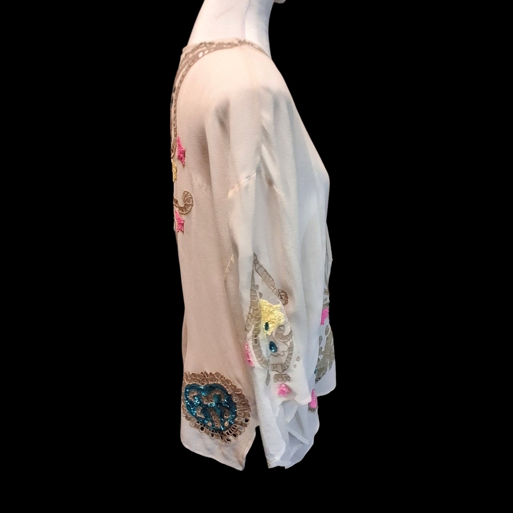 Tracy Reese Silk Embellished Open-front Sleeve Kimono Blouse Women Size X-Small - Picture 5 of 16